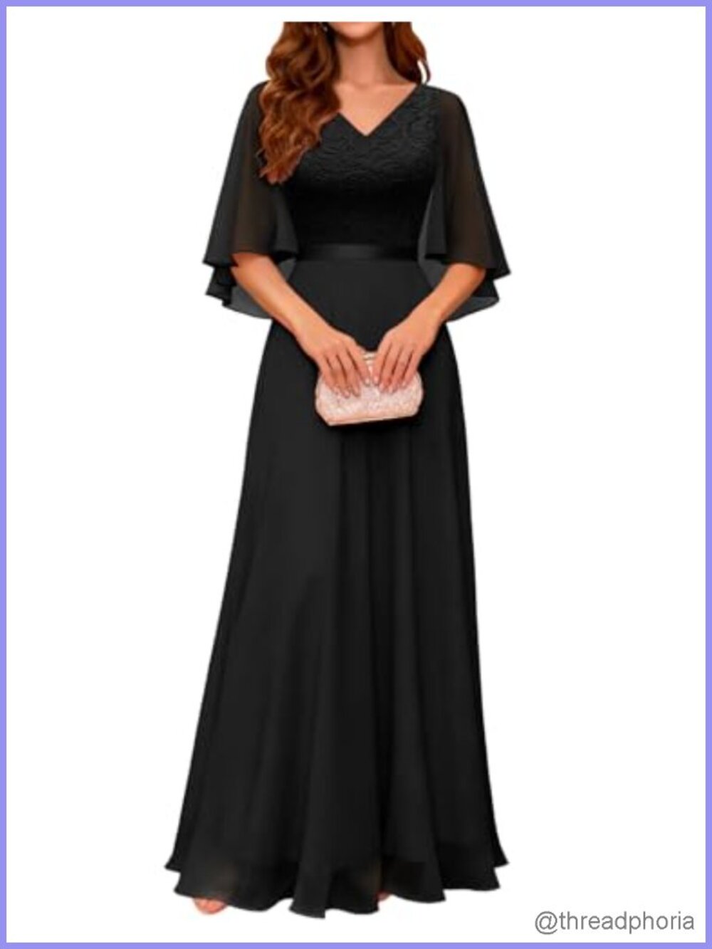 DRESSTELLS V-Neck Cape Sleeve Maxi Evening Gown Formal Dress